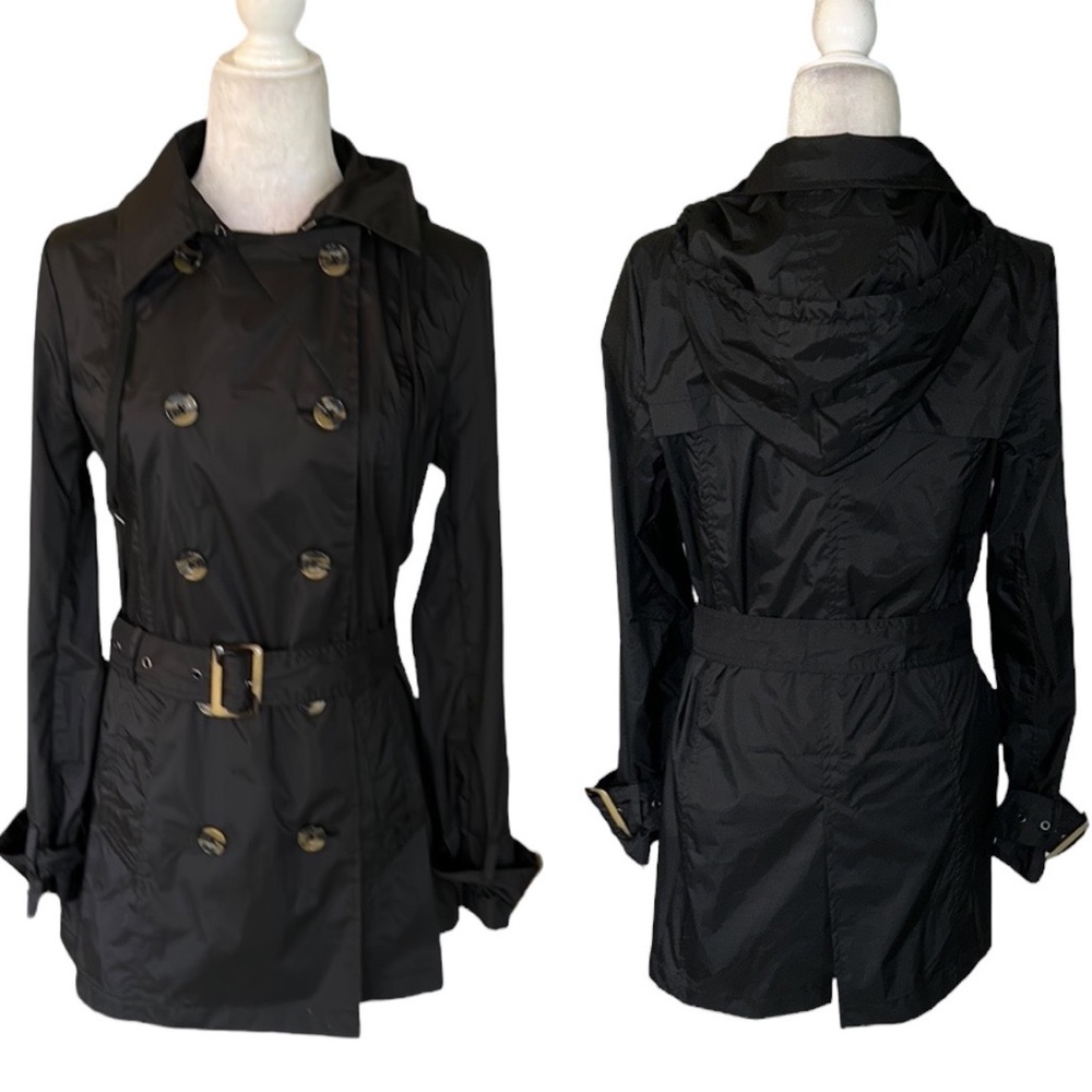 MyAnorak ANORAK Black Belted Double Breasted Hooded Trench Coat Rain Jacket - M